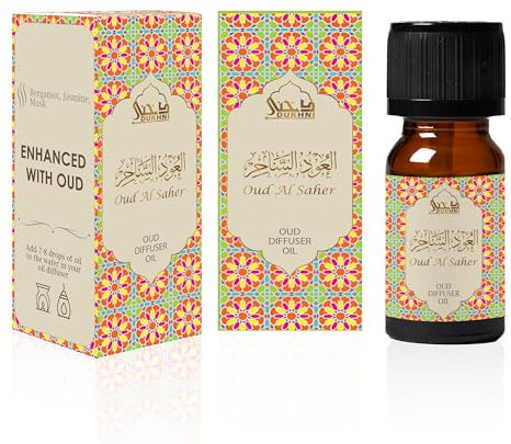 Oud Diffuser Oil, Oud Al Saher by Dukhni | 3 x 10ml Arabic Oil for diffuser & humidifier | 100% Pure Halal, Oudh Essential Oil Blend | Relax with home aromatherapy, for relaxation & massage