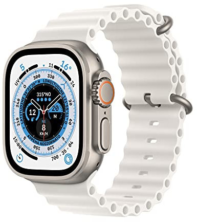 Apple Watch Ultra (GPS + Cellular, Cassa 49mm) Smartwatch con robusta cassa in titanio e Cinturino Ocean bianco. Fitness tracker, GPS di precisione, tasto Azione, batteria a lunghissima durata