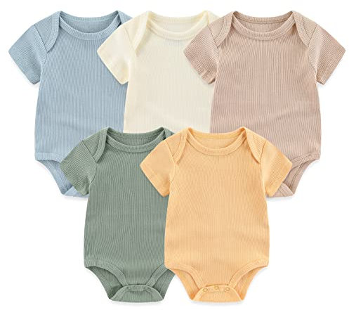 Chamie Newborn Baby Bodysuit Kurzarm für Baby Jungen und Mädchen 0-12M, 5er Pack