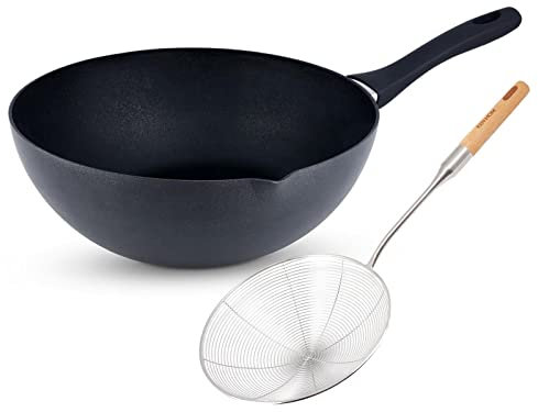 Ken Hom Alu Wok Set 30 cm Induktion mit Ausguss Aluminium antihaftbeschichtet inklusive Schaumlöffel