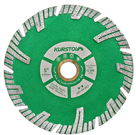 KURSTOL Granite Diamond Cutting Blade - 125mm Concrete Cutting Disc for Marble Stone Tile Quartz Angle Grinder Saw Blade with a Reducer Washer 22-16MM