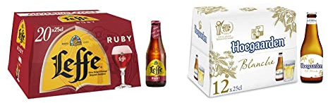Bière Fruitée Leffe Ruby 5% Pack 20 Bouteilles 25cl & Bière Hoegaarden Blanche 4.9% Pack 12 Bouteilles 25cl