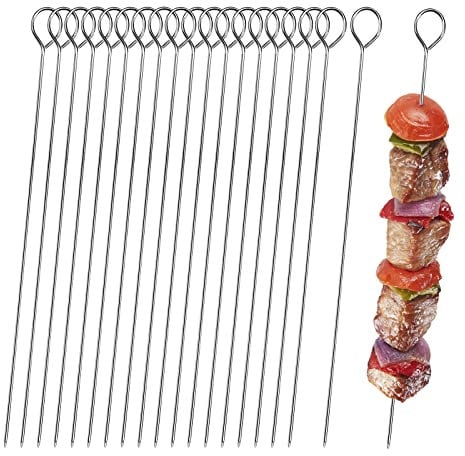 30cm Kebab Skewers Stainless Steel, 20pcs Metal BBQ Kebab Grill Skewers Sticks Reusable Long Metal Chicken Barbecue Skewer for Fruit Meat BBQ Kabob
