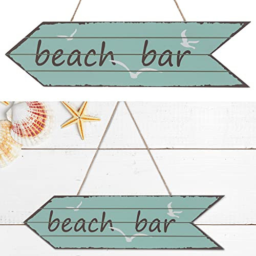 Türschild Beach Bar Richtungspfeil | 12x40x1cm Holz türkis maritim | Hinweisschild Türhänger Holzschild
