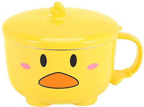 Hopbucan Ente Ramen Nudeln SchüSsel mit Deckel SüßE Rostfreier KüChe Instant Suppe Doppellagige SchüSsel Geschirr 2