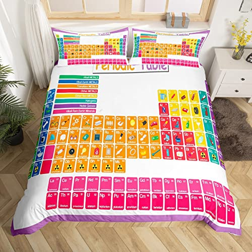 Homemissing The Periodic Table Comforter Cover Set Chemistry Bedding Set for Boys Girls Children Teching Tools Colorful Bedding Duvet Cover Set Room Decor Double Size With 2 Pillow Case