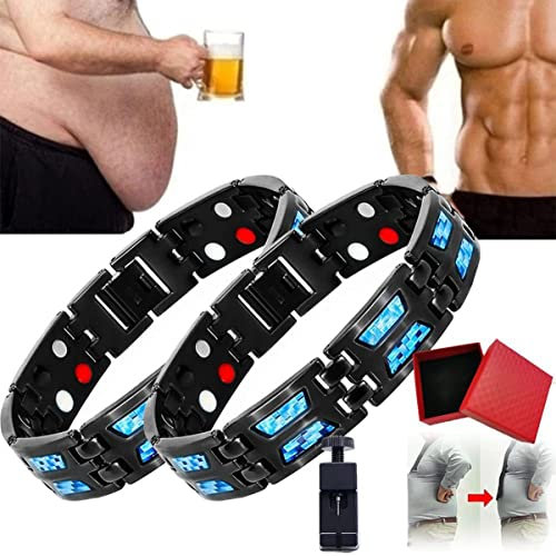 AILYFIRMO Blue Carbon Titan Armband, Herren Carbon Blue Fibre Titanium Gewichtsverlust Magnetarmband, zweireihig, ultrastarker, schmaler Magnetarmreif, Lymphdrainage-Armband für Herren (2pcs)