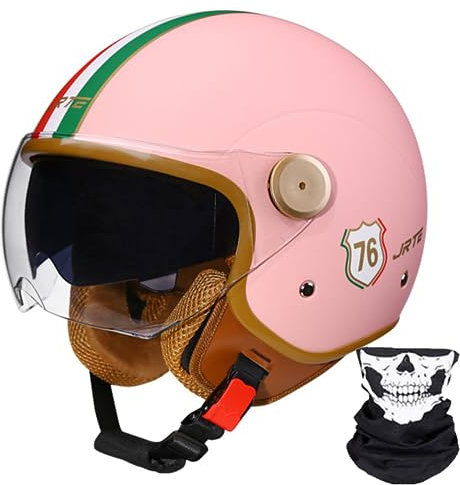 Vespa-Motorradhelm, Retro-3/4-Motorrad-Halbhelm Mit Offenem Gesicht Und Doppelvisier, Für Männer Und Frauen, Roller, ATV, Cruiser-Helm, ECE/DOT-Geprüft 2,M56-57cm