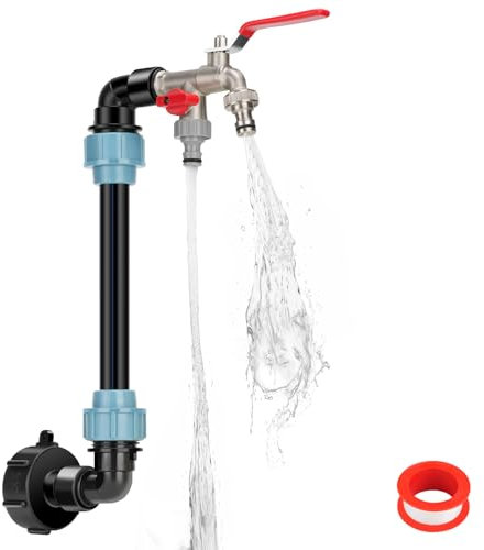 Oumuik Adaptateur IBC Avec Col de Cygne en Laiton, S60 x 6, Valve de Robinet 3/4 pour Réservoirs d'Eau, Citernes de Pluie et Jardins - Double Robinet Inclus