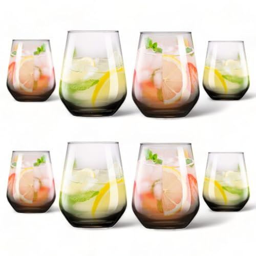 URBN-CHEF 450ml Smoked Black Glass Drinking Bar Water Beverage Glasses Tumblers (8)