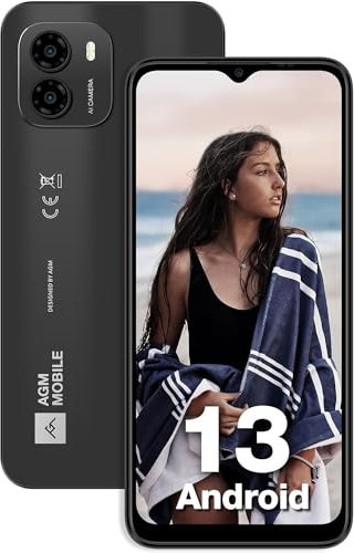 AGM Ultradünnes Smartphone Ohne Vertrag, Android 13 Handy, 16(8+8) GB +128 GB(TF 256GB), 50 MP Kamera + 2 MP Mikrokamera, 6,52 HD+, 4900 mAh Akku, 4G Dual SIM Handy, Dunkelgrau