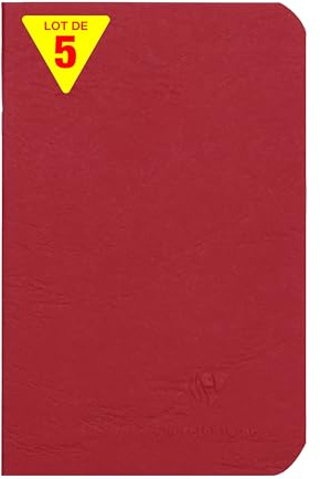 Clairefontaine 734102Cpack - Packung 5 Heft - Notizbuch geheftet, Age Bag, 9x14 cm, 48 Blatt, blanko, 90g, Rot, 1 Pack