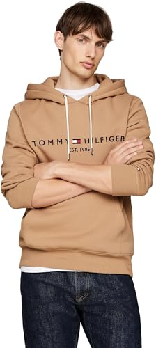 Tommy Hilfiger Herren Hoodie Tommy Logo mit Kapuze, Beige (Safari Canvas), XXL