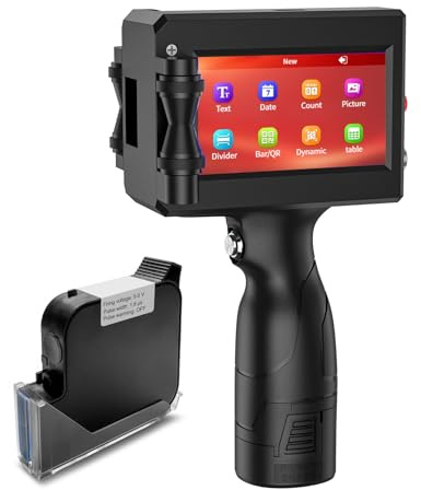 TIKTONER 127T2 Handheld Inkjet Printer 2.5 cm Handheld Printer 4.3 Inch LED Screen Quick Drying Ink Cartridge Inkjet Coding Machine for QR Code Date Logo Label Barcode Batch Number