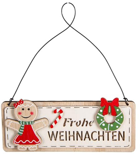 Logbuch-Verlag Türschild Frohe Weihnachten Anhänger Geschenke Holz rot grün Weihnachtsdeko zum Aufhängen 12 x 9 cm