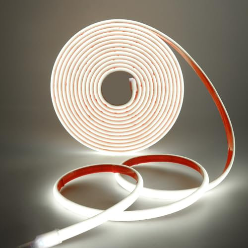 HEGEHE COB Neon LED Streifen, 12V 320LEDs/m Superhell Hohe Dichte IP68 Wasserdicht, Flex Selbstklebend Diffusion COB Neon LED Schlauch Lichtband Strip für Festival Party DIY Deko (Weiß, 1M)