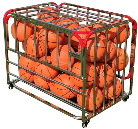 Ball Cart Garage Sports Equipment Organizer, Sports Lockable Ball Storage Cart, Basketball Storage Bin for Indoor Outdoor, Rolling Exercise Ball Cart Holder for Gym, School, Club