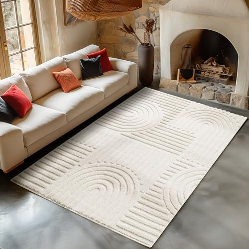 Carpetsale24 Teppich 280x370 cm Creme, Hochflor Wohnzimmer Teppich, Weich & Flauschig, Skandinavisch Boho Stil, Langflor Shaggy, Pflegeleicht, Jute Rückseite