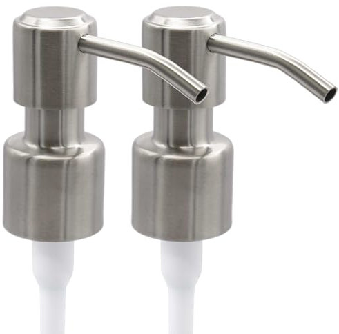 ALTGLAS 2 Stück von Seifenspender Pumpkopf Roma - Doppelpack Edelstahl Pumpaufsatz mit 22-24mm Gewinde als Ersatz Pumpe für Flüssig Seifen Spender (Silber Gebürstet)