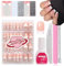 French False Nails Kit, 240Pcs Press On Nails Short Square False Nails With Glue Acrylic Fake Nails 12 Sizes French White Tip Stick On Nails For Women (Square- Nude)