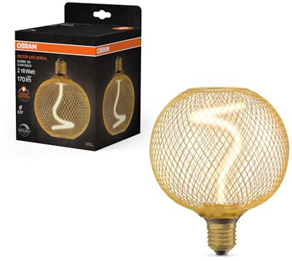 Osram DECOR LED Globe mit Spiralfilament, 3.5W, gemütliches 818 warmweiß, 170lm/1800K, klares goldfarbenes bleifreies Glas, E27 Schraubgewinde, dimmbar, 125 mm Durchmesser.
