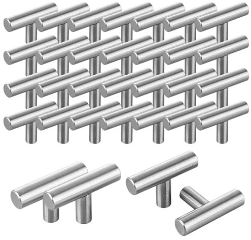 MEIDIV 32 Pack Kitchen Door Handles, Kitchen Cupboard Handles, Single Hole Cabinet Knobs, Drawer Pulls 50mm T-Bar Drawer Handles, Silver Door Knobs for Kitchen Cupboard Cabinet Wardrobe Drawer