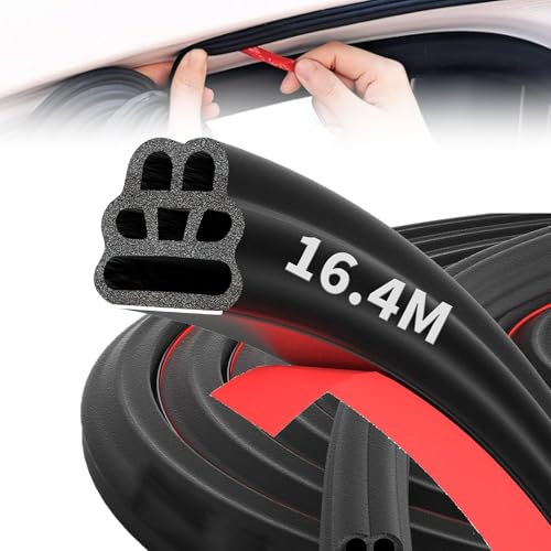 ESTVIIG Auto Türdichtung 16.4M, Universal Autotür Gummidichtung Selbstklebende, Wasserdicht 6-Loch Autotür Kantenschutz für Autotür Pkw-Motorhaube Kofferraumtür