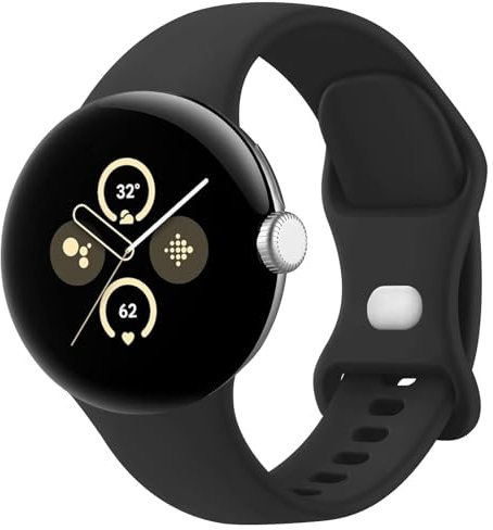 Mugust Armband für Google Pixel Watch Armband/Pixel Watch 2 Armband für Damen Herren, Weiches Silikon Ersatzarmband für Google Pixel Watch 2 Armband/Pixel Watch Armband (S, Schwarz)