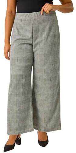 Roman Originals Wide Leg Trousers for Women UK - Ladies Palazzo Pants Floral Print Abstract Everyday Holiday Spring Summer Comfy Soft Evening Vacation Work Party - Grey Plus - Size 22