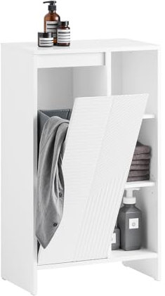 SoBuy Wäscheschrank Badkommode Badschrank mit Wäschesack Badezimmer Schrank Badregal Badezimmerschrank Badezimmermöbel Weiß BHT ca. 50x86x30cm BZR156-W