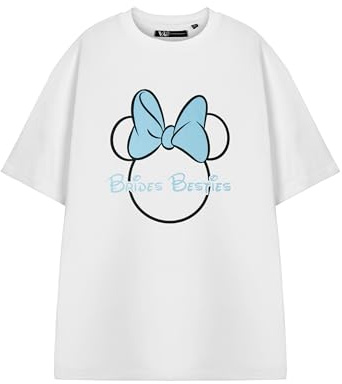 Disney Womens White Short Sleeved T-Shirt | Brides Besties Hen Party Graphic Tee | Mickey Minnie Mouse Bride Squad Apparel | Magical Princess Top | Bridal Shower Gift for Her