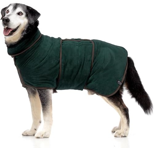 Lucky Paws® UK Dog Drying Coat - Luxurious Double Layer Dog Towel Robe - Dry Your Dogs in Minutes - Ultra Absorbent Drying Robe & Super Soft Dressing Gown (XXXL, Hunter Green)