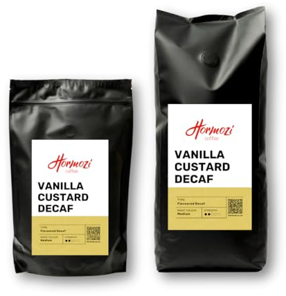 Freshly Roasted Hormozi Coffee - Vanilla Custard Flavoured Decaf Coffee Beans 250g - Medium Roast