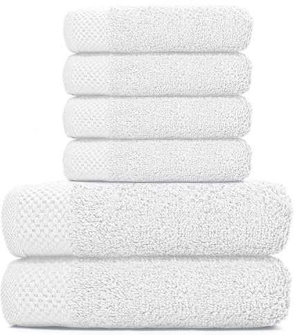 HIPERMANTA Juego de Toallas (4 Toallas Lavabo 50x90 y 2 Ducha 70x140) 100% Algodon. Toallas Suaves, Resistentes y Absorbentes. Hosteleria Hotel. Color Blanco