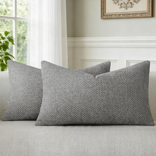 a moment Kissenbezug 30x50 Grau Chenille 2er Set Dekokissen Kissenbezüge Muster Deko Sofakissen Zierkissen Couchkissen Waschbar Flauschig Kissenhülle für Sofa Wohnzimmer Schlafzimmer