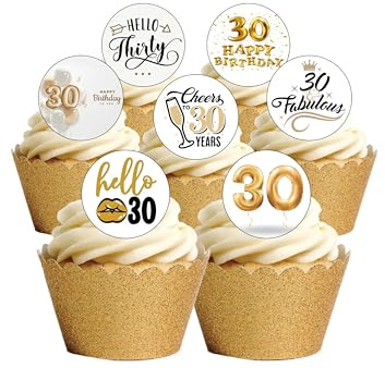 24 Precut Gold Age 30 Thirty Thirtieth 30th Birthday Edible Wafer Paper Cake Toppers Decorations - Woman