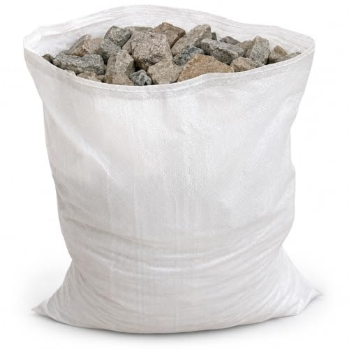 50 x **New** Double Stitched Woven Polypropylene *Heavy Duty* White Rubble Builder Sand Sacks Bags. Size : 50 cm x 75cm / (Pack of 50 Bags) EQUIP247UK
