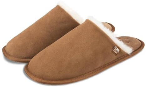 Isotoner® Men’s Suede Mule Slippers, Pillowstep® Tufted Insole with Memory Foam, Flat Sole with Slight Heel, Water-Repellent Indoor House Shoes