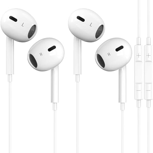 2 Packs for iPhone Earbuds Headphones Wired [Plug and Play, No Bluetooth] Earphones Noise Reduction Built-in Mic & Volume Control Headsets Compatible with iPhone 14/13/12/11/XR~7/SE/Pro/Pro Max, White