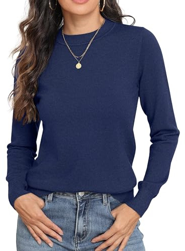 GRECERELLE Womens Soft Knit Jumpers Crew Neck Stretch Pullover Tops | Long Sleeve Basic Sweater Top for Ladies, Versatile Knitwear for Work and Everyday Layering in Spring, Autumn and Winter