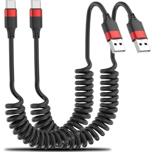 Bkduice USB C Spiralkabel, 0.3-1M USB auf USB C Kabel und Datenkabel Autoladekabel CarPlay Kabel 2 Stück, Coiled USBC Ladekabel für Android Auto, Galaxy S24 Ultra S23 FE S22 S21 iPhone 17 16 15