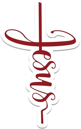 Jesus Kreuz Aufkleber Auto 14×9 cm – Premium Schriftzug mit kontraststarker Umrandung – Christlicher Aufkleber wetterfest – Schwarz Weiß Weinrot (Weinrot)