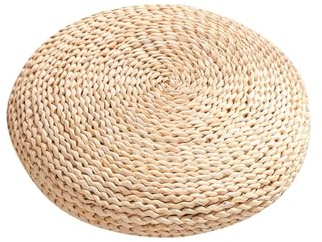 Generisch Tatami Coussin de sol rond en paille avec de soie à l'intérieur - Accessoire de maison pour méditation, yoga, fitness, exercices, activités d'intérieur
