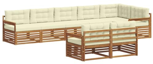 vidaXL Outdoor-Sofagarnitur mit Kissen 8 pcs Natur und Creme, Modulares Outdoor-Sofa-Set, Robustes Garten-Lounger, Acacia-Möbel für Terrasse, Moderne Sitzgelegenheit