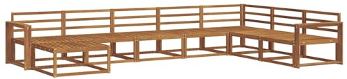 vidaXL Outdoor-Sofagarnitur 8 pcs Natur Massivholz Akazie, Akazienholz Outdoor Sofa Set, modernes Ecksofa, langlebige Gartenmöbel, Terrassensitz, Lounge für den Hinterhof, Latten-Rücken-Design