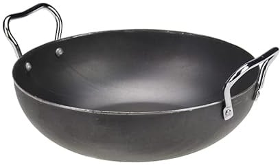 Iron Kadai Karahi for Cooking & Deep Frying – 100% Pure Iron Wok, Traditional Indian Kadhai with Handles, Heavy Duty Black Iron Pan for Gas Stove, Frying, Curry, Saute (4-12 Inch) (6 Inch (15 cm))