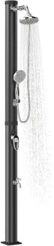 Outsunny Ducha Solar de Jardín Exterior 20L Máx. 60 °C 42x11x215 cm Negro | Cabezal Rociador de Mano, Grifo Pies, Agua Fría y Caliente, Protección contra Congelamiento, para Piscina Camping