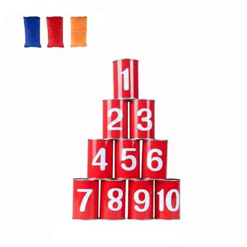 Folpus Jeu de Boîte de Lancer pour Enfants Boîte en Métal Lance-Sac Amuse-Mains Développement Sensoriel Coordination Motricité Adapté pour Fête Enfants, Numéros Rouges