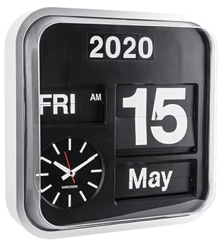 Present Time Karlsson Calender Clock Big Flip Silver 43 x 43 cm, KA4202