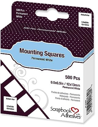 Scrapbook Adhesives By 3L Cuadrados de Montaje Permanente para álbumes de Recortes de 3 L Mounting Squares, Rubber, White, 12 x 13mm, 500